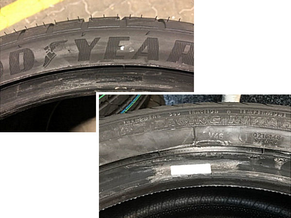 Laut dem Reifenhersteller tauchen immer öfter Goodyear-Reifen mit absichtlich beschädigten Wulst-Barcodes im europäischen Markt auf, was ihm wohl Nachverfolgung der Warenströme „illegaler Parallelimporte“ erschweren soll (Bild: Goodyear)