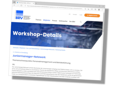 Details zu dem sogenannten Pilotprojekt Juniormanagernetzwerk des BRV finden sich auf den Webseiten des Verbandes (Bild: Screenshot)