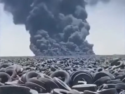 Seit 2007 soll es keine Exporte gebrauchter Reifen von Deutschland aus nach Kuwait gegeben haben, wo auf einem dortigen riesigen Altreifenlager jüngst eine größere Menge davon in Brand geraten zu sein scheint (Bild: YouTube/Screenshot)