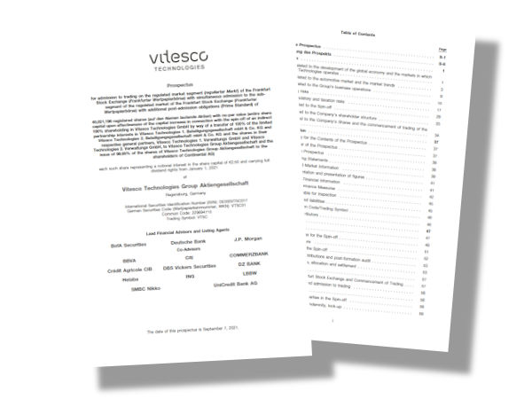 Vitesco Technologies hat im Vorfeld des voraussichtlichen Handelsauftaktes seiner Aktien am 16. September den von der Bundesanstalt für Finanzdienstleistungsaufsicht (BaFin) gebilligten und nicht weniger als gut 420 Seiten umfassenden Wertpapierprospekt veröffentlicht (Bild: Vitesco Technologies)