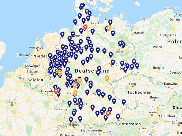 Die bundesweit 200 Expertenstandorte der Aktion „Wash & Check“ sind in einer interaktiven Google-Maps-Karte verzeichnet (Bild: Google Maps/Screenshot)