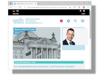Die sogenannten „Wahlprüfsteine der Kautschuk- und Elastomerindustrie zur Bundestagswahl 2021“ hält der WdK in Form eines zehnseitigen PDF-Dokumentes zum Herunterladen auf seinen Webseiten bereit (Bild: Screenshot)