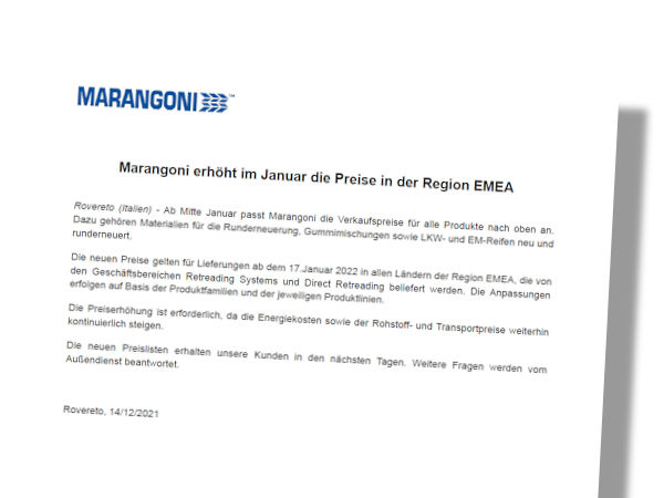 Die neuen Marangoni-Preise sollen für Lieferungen ab dem 17. Januar kommenden Jahres gelten (Bild: Marangoni)
