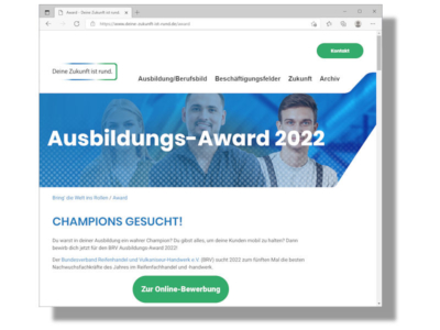 Mehr Informationen rund um den Wettbewerb inklusive eine Anmeldemöglichkeit dafür bietet der BRV unter www.deine-zukunft-ist-rund.de/award (Bild: Screenshot)
