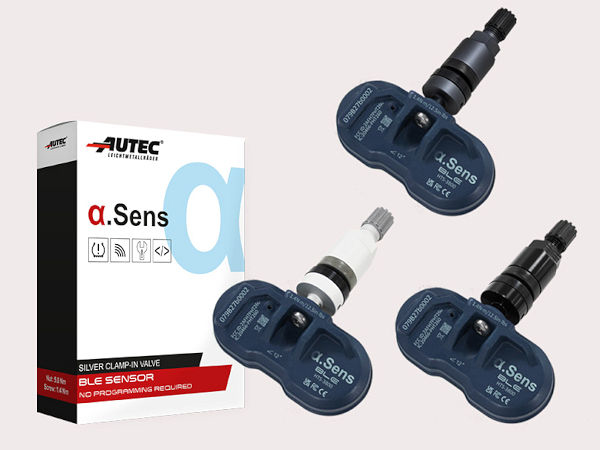 Der „Alpha.Sens“-BLE-Sensor von Autec ist mit drei verschiedenen Metallventilen erhältlich: wahlweise in Silber, Anthrazit oder Schwarz (Bild: Autec)