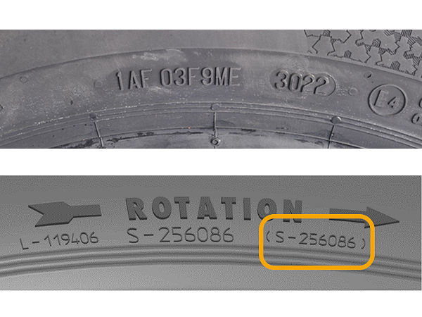 In der Schweiz ist Contis „WinterContact TS 870“ von dem aktuellen Rückruf des Herstellers betroffen, sofern sich die DOT-Nummer „1AF03F9ME3022“ auf dessen Seitenwand finden lässt genauso wie die Reifenformnummer 256086, andere Reifen besagten Typs mit davon abweichenden Angaben sind demnach nicht vom Austausch betroffen (Bilder: Continental)