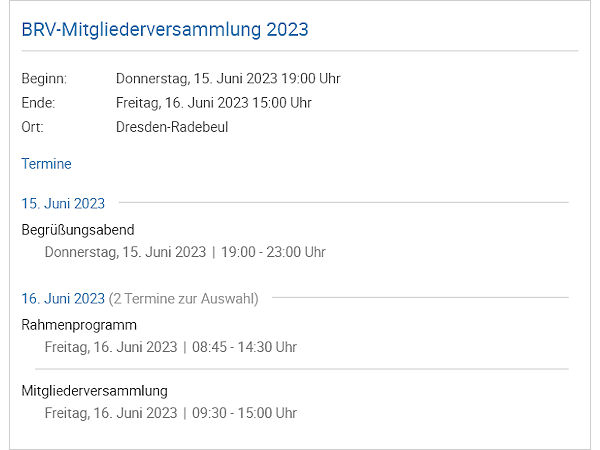 Ab sofort und noch bis zum 22. Mai können sich an einer Teilnahme Interessierte online für die BRV-Mitgliederversammlung Mitte Juni in Dresden anmelden (Bild: Screenshot)