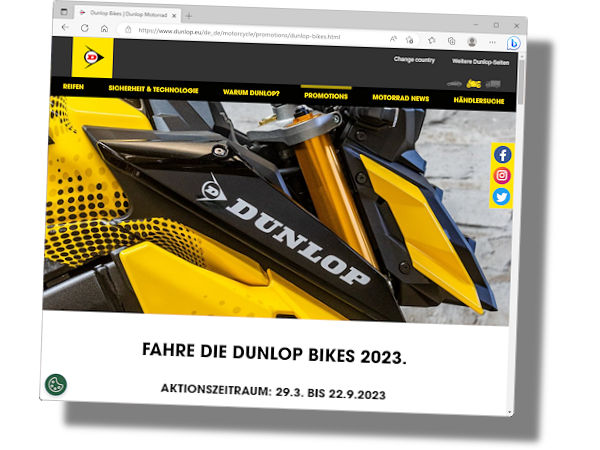 Interessenten können an der Aktion teilnehmende Händler, Termine sowie die Teilnahmebedingungen unter www.dunlop-bikes.de finden (Bild: Screenshot)
