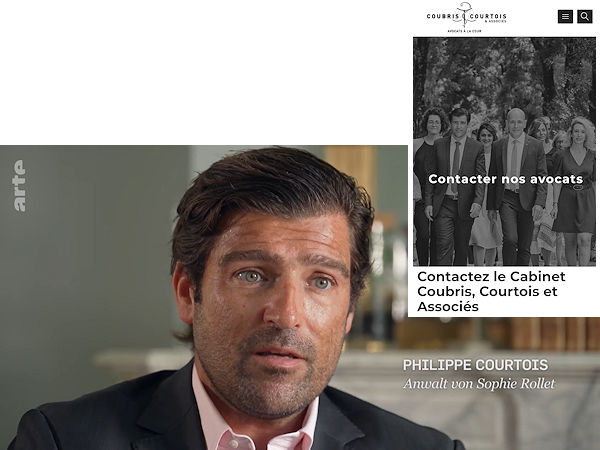 In der von Arte ausgestrahlten Dokumentation wird Philippe Courtois von der Kanzlei Coubris, Courtois et Associés als Anwalt von Sophie Rollet vorgestellt (Bild: Arte/Screenshot)