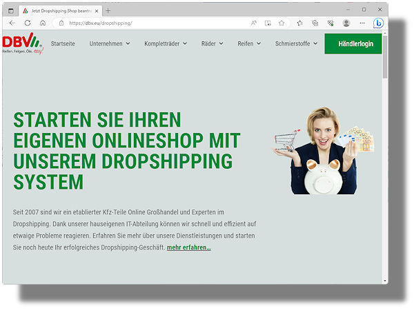 Mehr Informationen zu dem neuen Dropshipping-System des Unternehmens, bei dem sich DBV um die gesamte Bestellabwicklung bis hin zum Verpacken und Versenden der Ware kümmert, finden Interessierte auf den Webseiten der Würzburger (Bild: Screenshot)