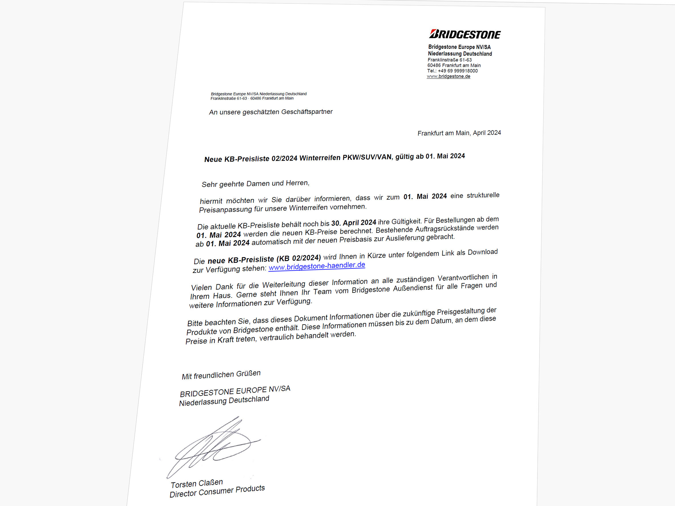 Bridgestone KB Preisliste tb