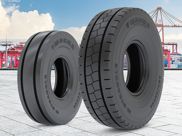 Der wie sein Ahn (links) in der Größe 16.00 R25 angebotene neue „M-Straddle“ von Magna Tyres soll dank eines optimierten Profildesigns nicht zuletzt eine höhere Lebensdauer aufweisen (Bild: Magna Tyres Group)