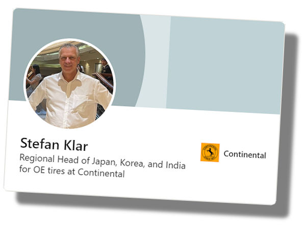 Schon fast 30 Jahre in Conti-Diensten, hat Stefan Klar vor Kurzem Rolle des Regionalleiters für Japan, Korea und Indien in Sachen Erstausrüstungsreifen bei dem Hersteller übernommen (Bild: LinkedIn/Screenshot)