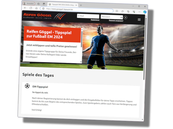 Wer an dem EM-Tippspiel von Reifen Göggel teilnehmen möchte, kann sich unter www.goeggel-tippspiel.de dafür anmelden (Bild: Screenshot)